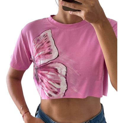 Crop Top Rosado Pintado a Mano - Pieza Única