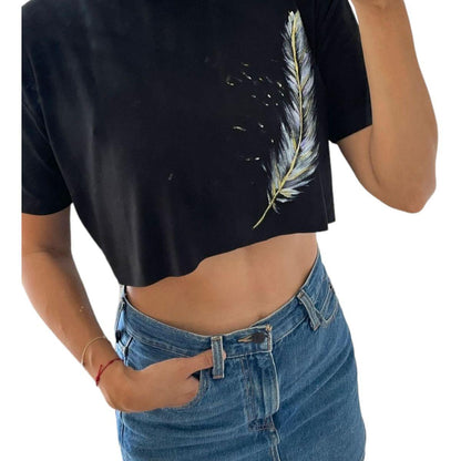 Crop Top Negro Pintado a Mano - Pieza Única