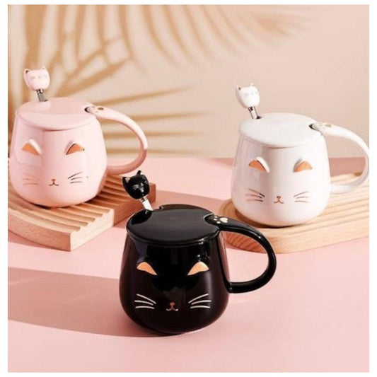 Tazas De Gatito con tapa y cucharita