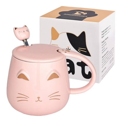 Tazas De Gatito con tapa y cucharita