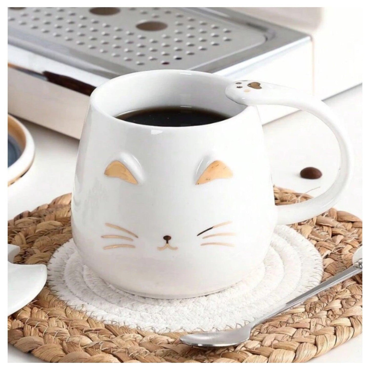 Tazas De Gatito con tapa y cucharita